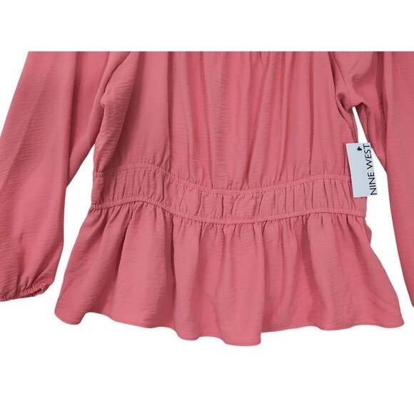 Nine West Top Blouse Womens XXL‎ Coral Peplum Long Sleeve Square Neck Twill - Picture 4 of 11